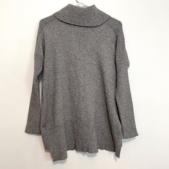 CABLE & GAUGE Cowl Neck Sweater Gray Flecked Speckled Hi-Lo Hem Tunic Sweater L - Picture 12 of 14
